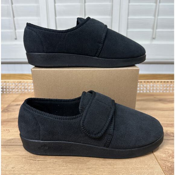 Silververts Unisex Soft Wide Adjustable Black Slippers Size 10 M 12 W NWOB Comfy - Picture 2 of 11